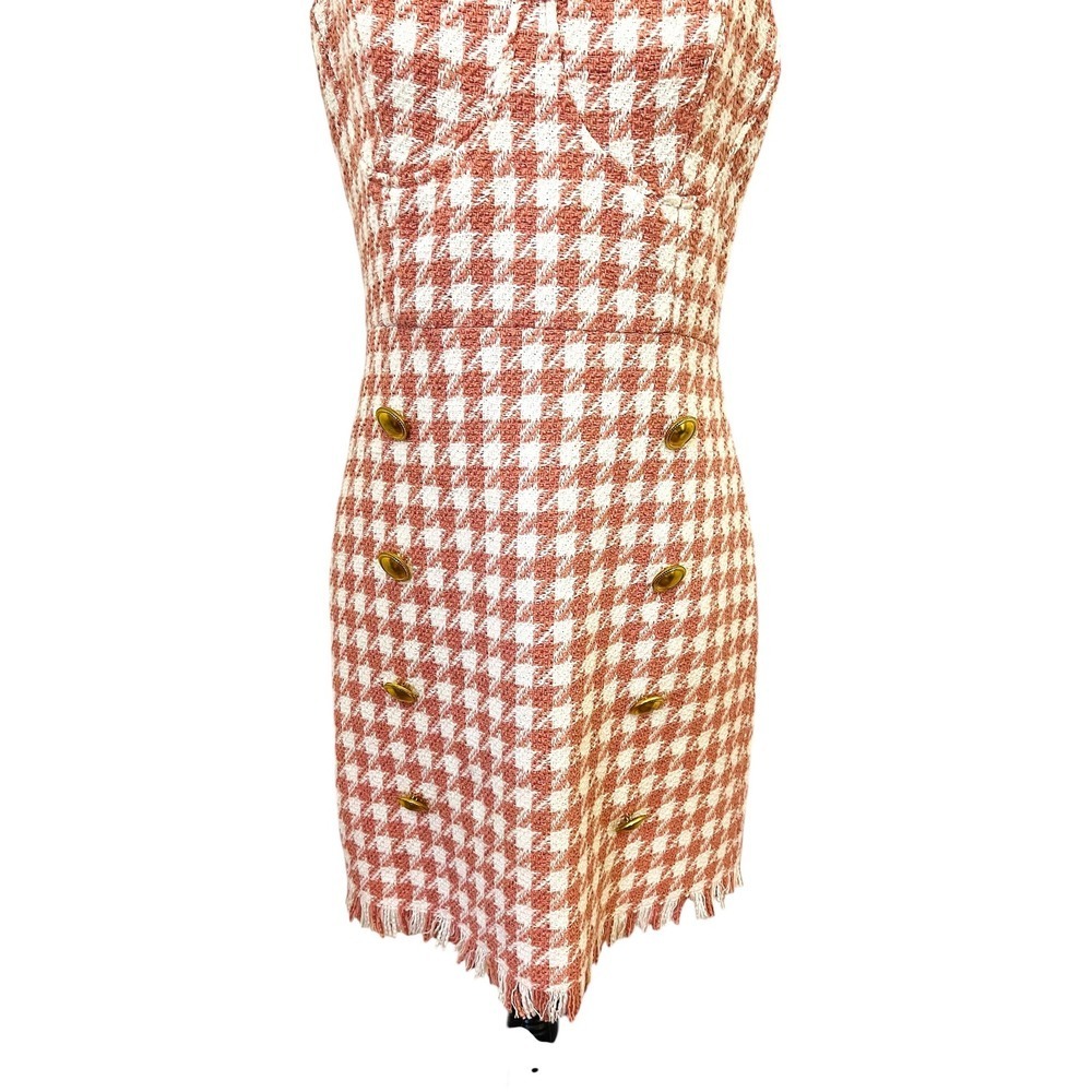 Forever 21 Houndstooth Mini Dress Button Front Sleeveless Pink White M - Picture 4 of 9